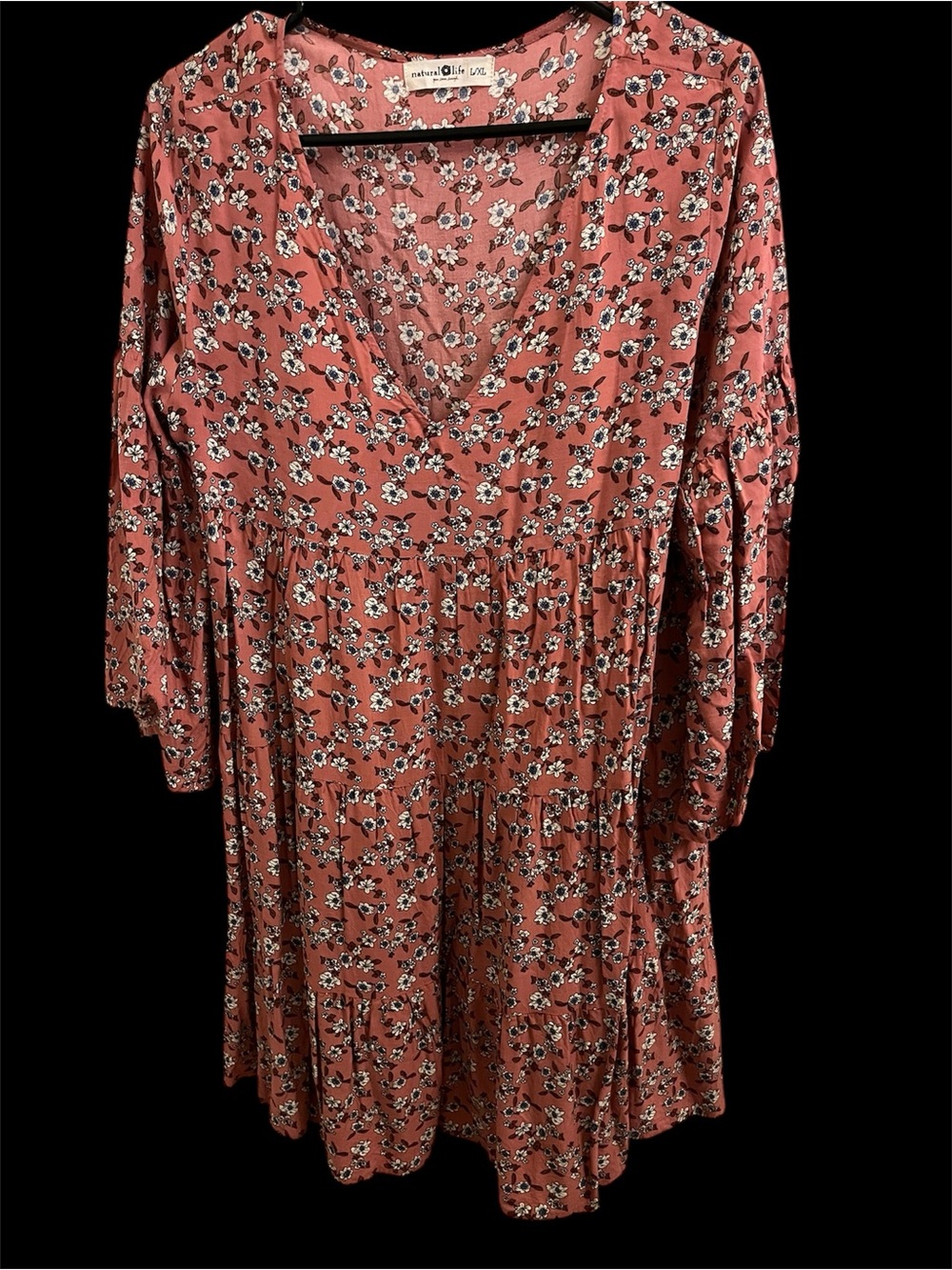 NATURAL LIFE Dusty Rose Floral V-Neck Tiered Dress